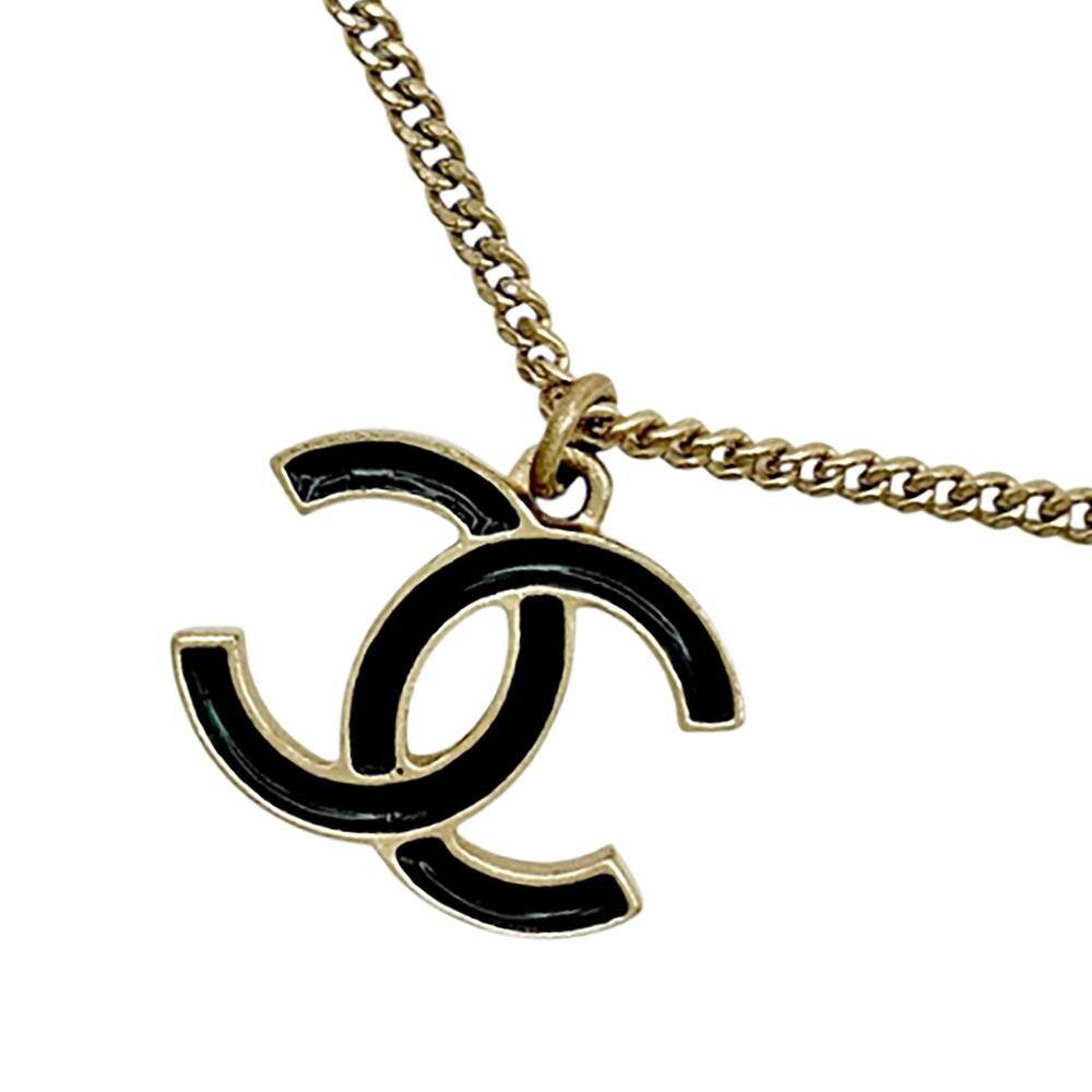 Chanel Black Cc Logo Necklace 23' Gold #355036C54B